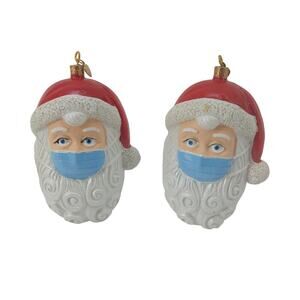 Santa Claus Quarantine Christmas Tree Ornaments Set of 2 Mask Hanging Decor